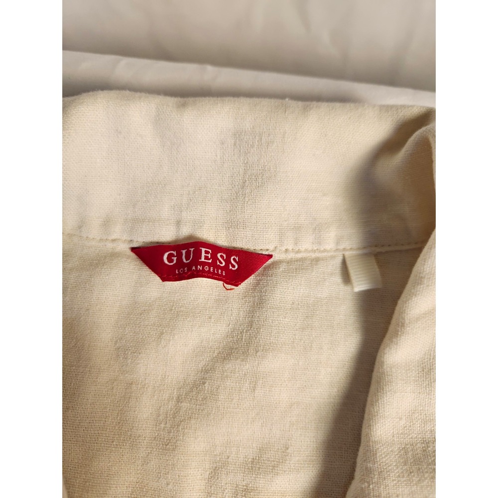 GUESS Womens M Cream Floral Embroidered Collared Short Sleeve Button-Down Blouse